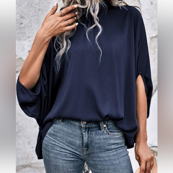 Boho Batwing Sleeve Mock Neck Top Blouse Shirt - Picture 6 of 6